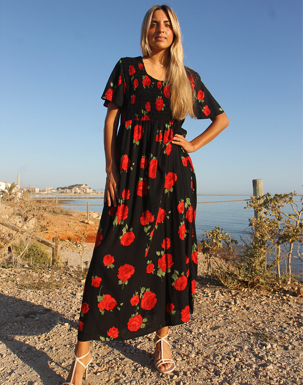 Black Floral Smock Dress