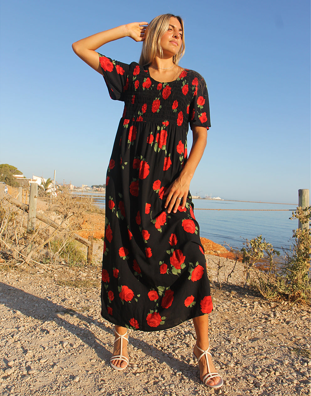 Black Floral Smock Dress