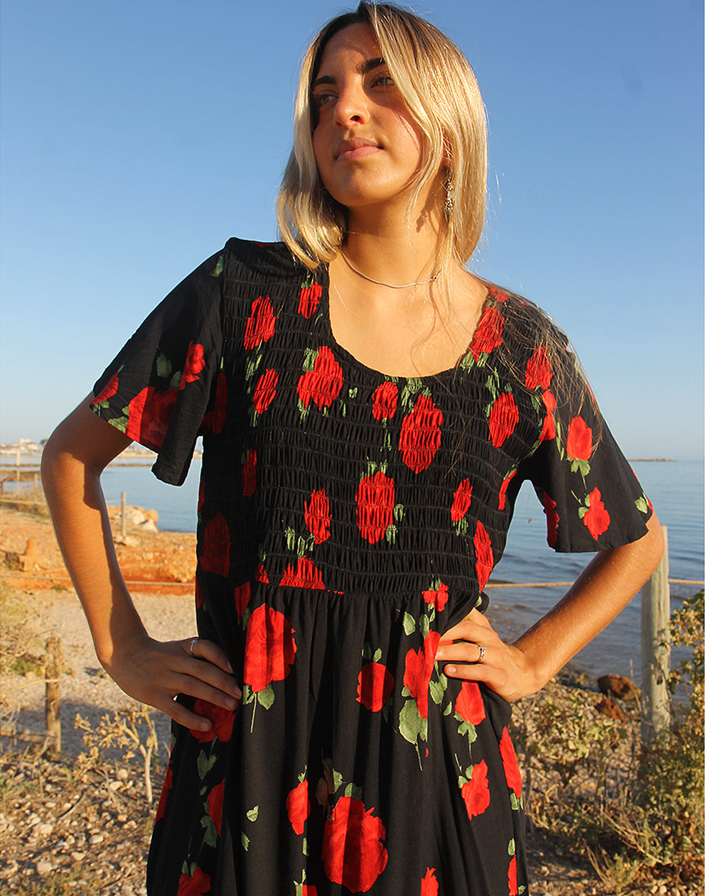 Black Floral Smock Dress