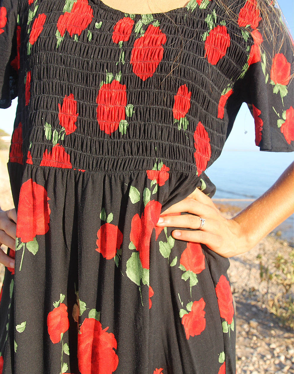 Black Floral Smock Dress