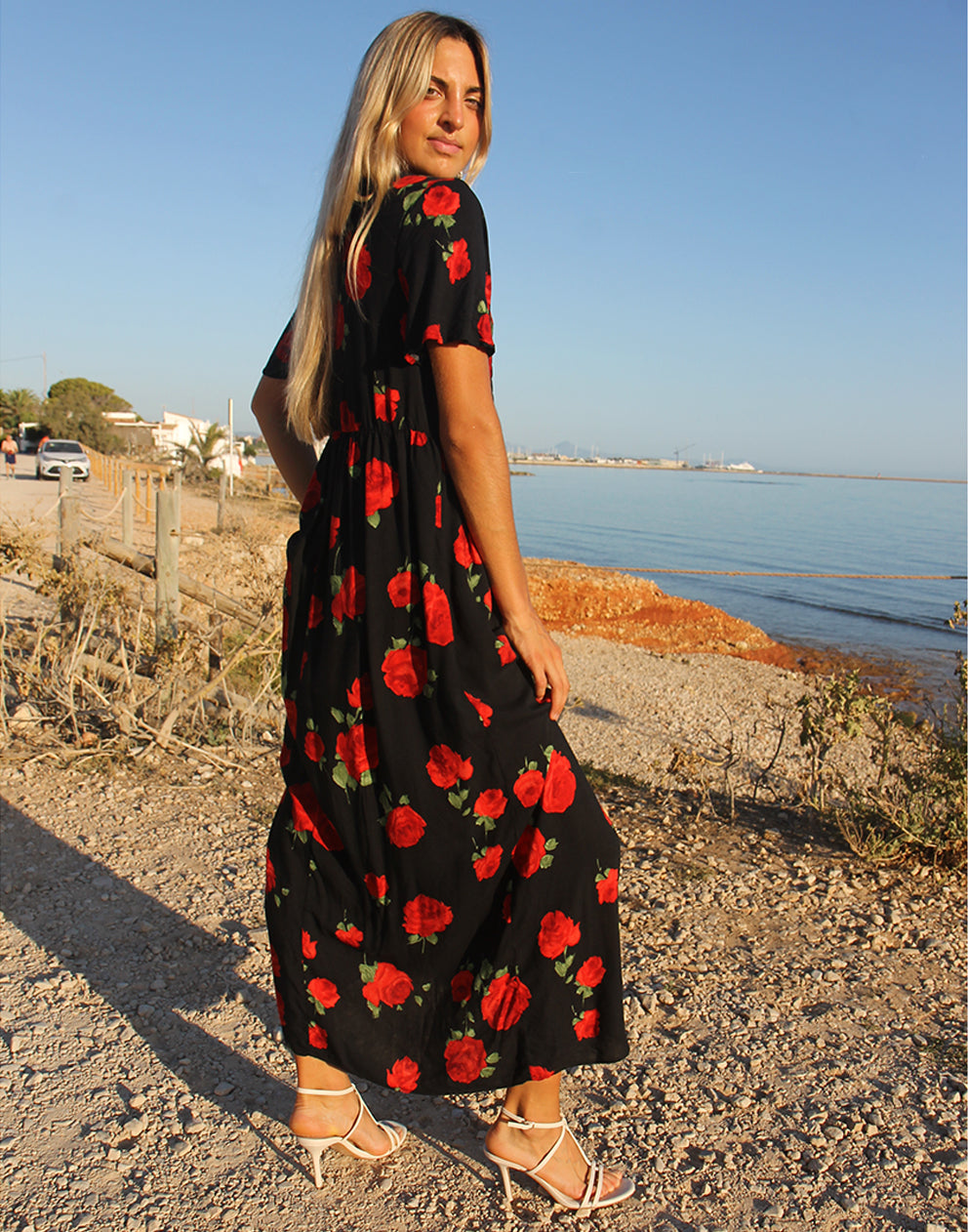 Black Floral Smock Dress