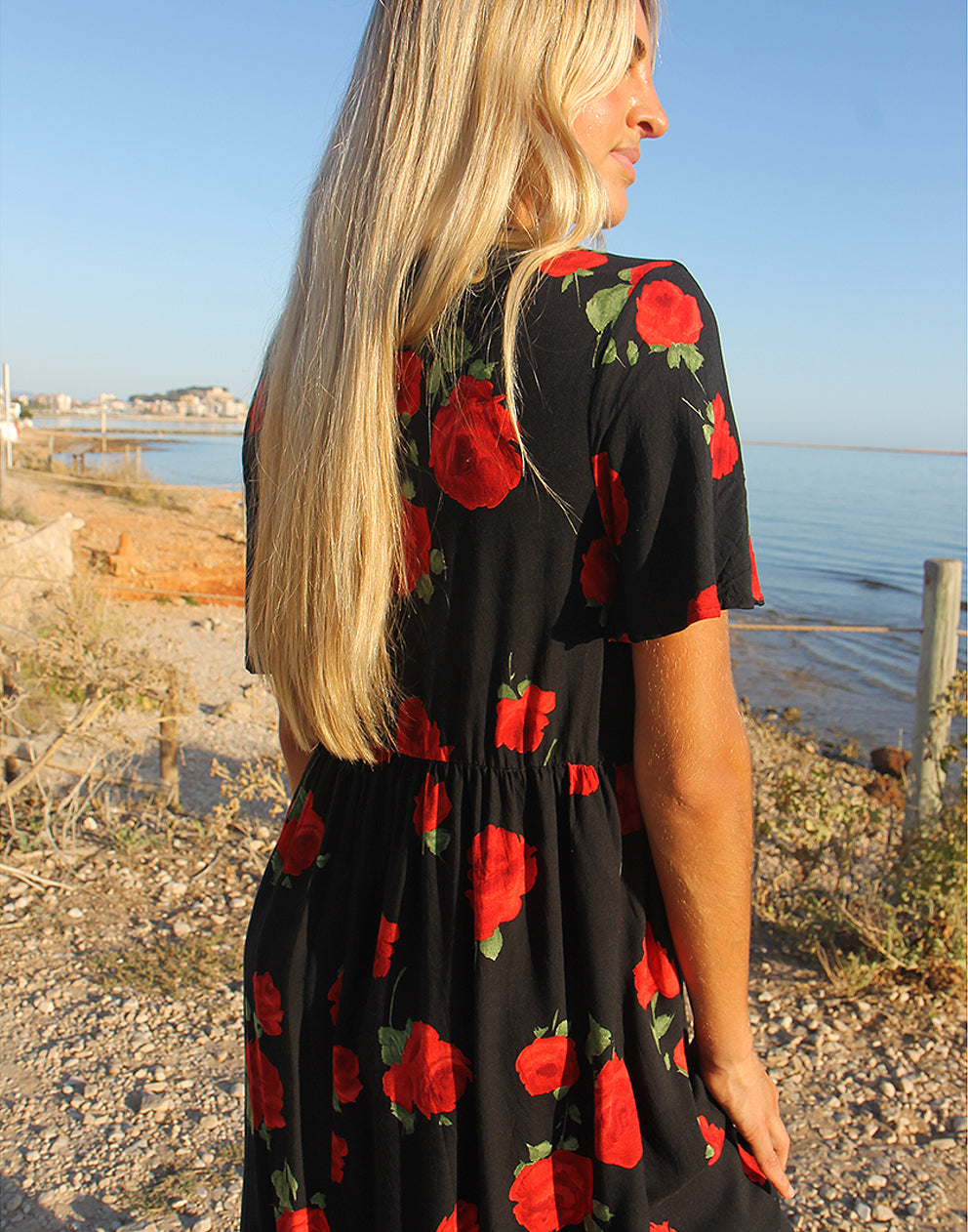 Black Floral Smock Dress