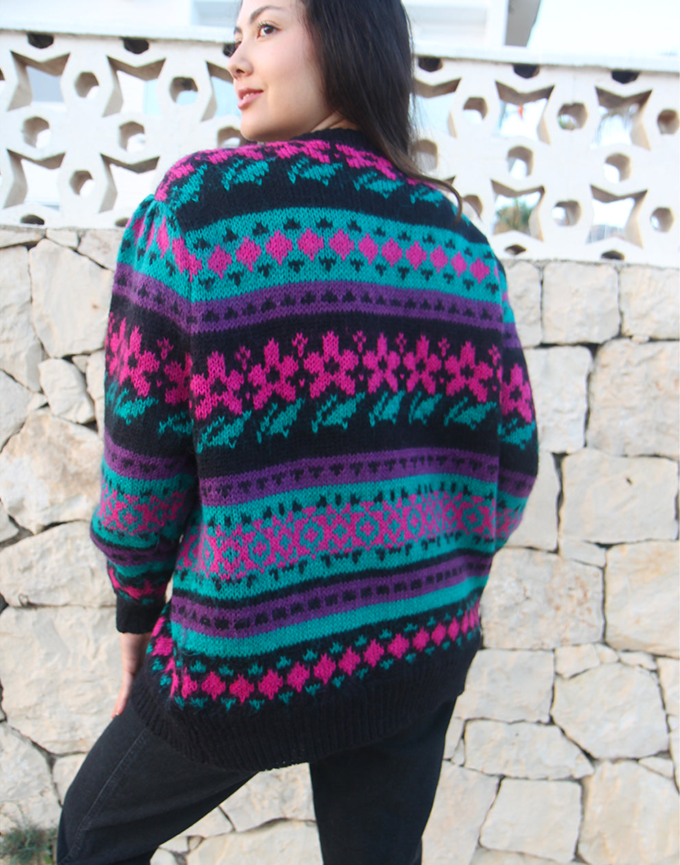 Black Cardigan with Multi Colour Print