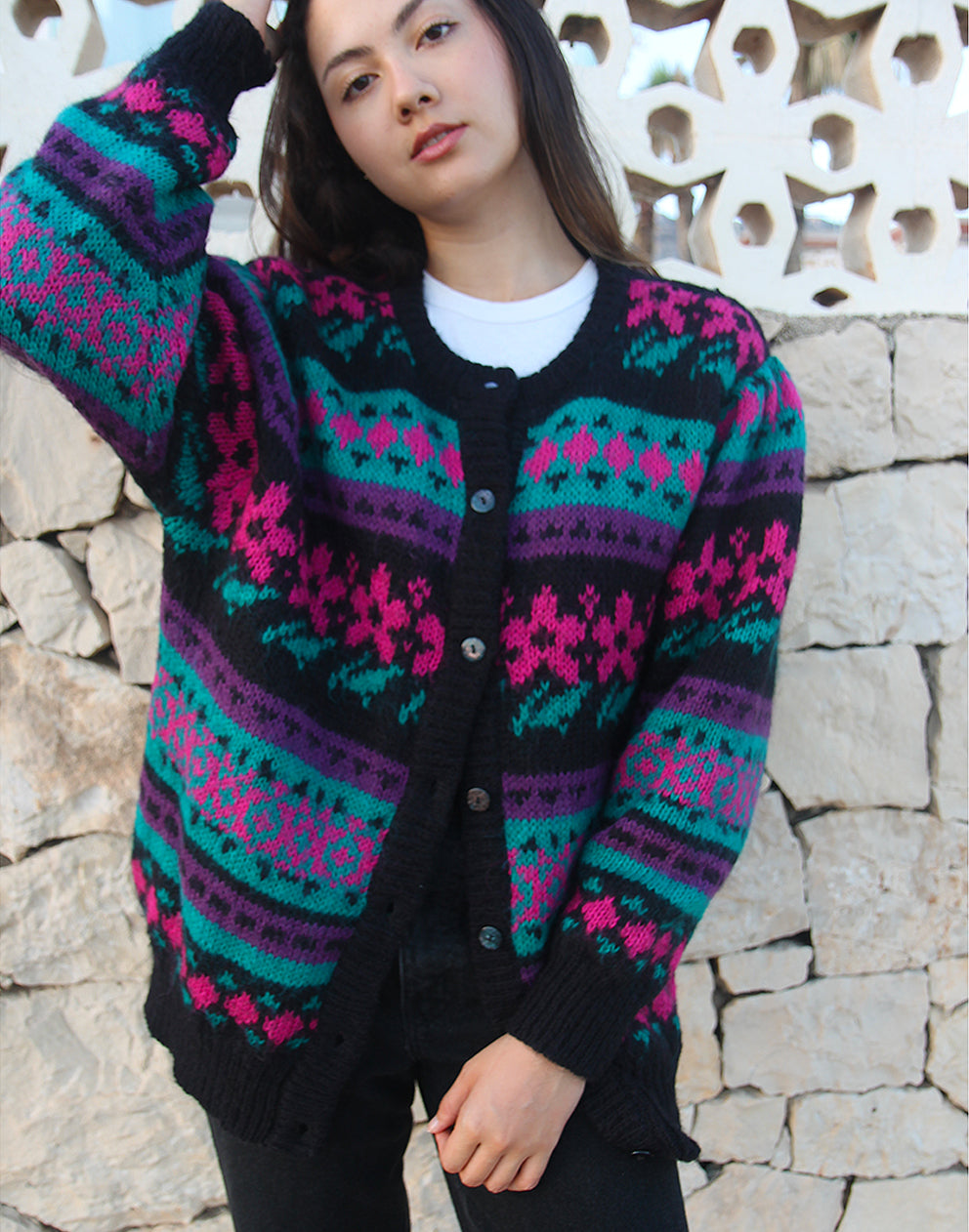 Black Cardigan with Multi Colour Print