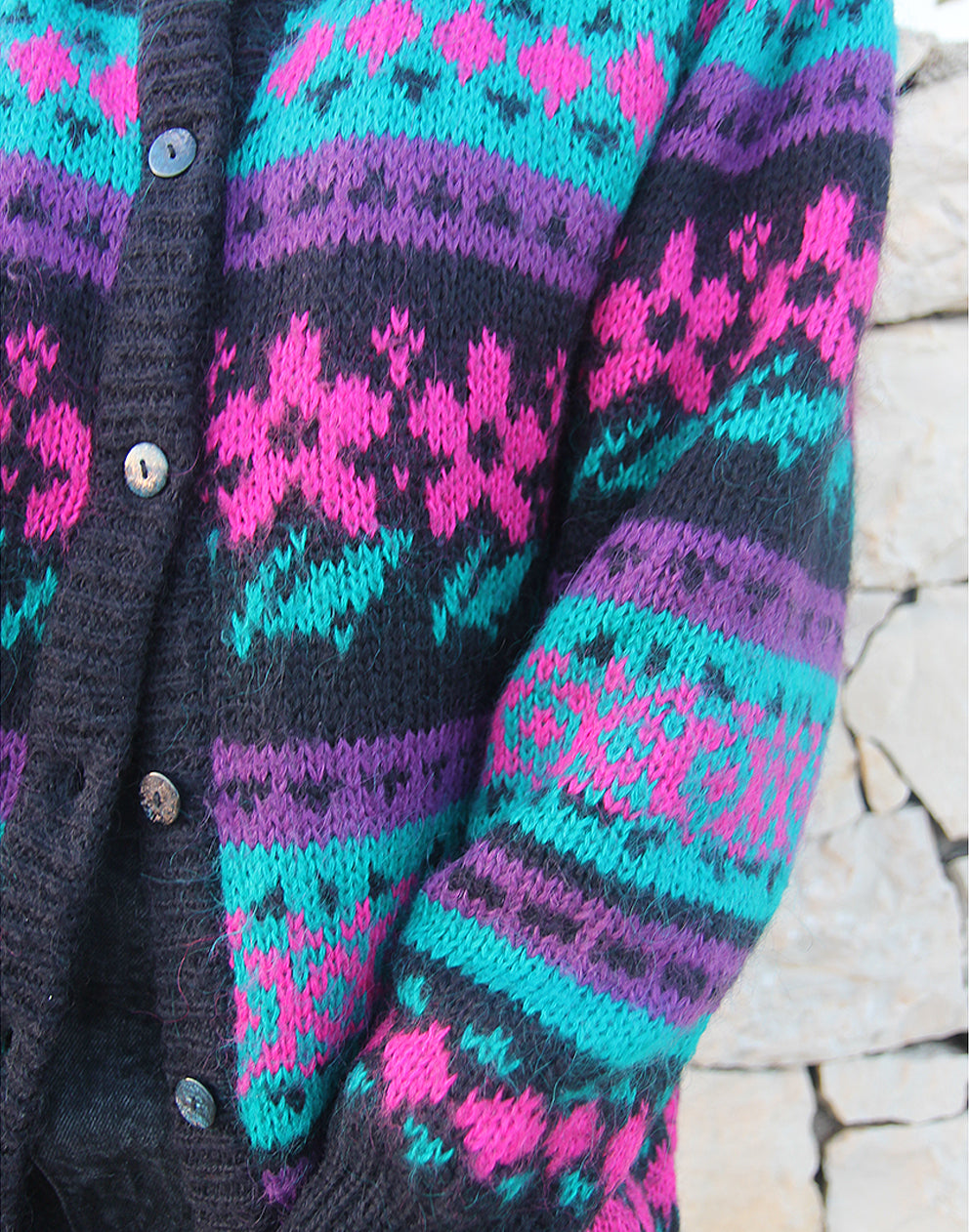 Black Cardigan with Multi Colour Print