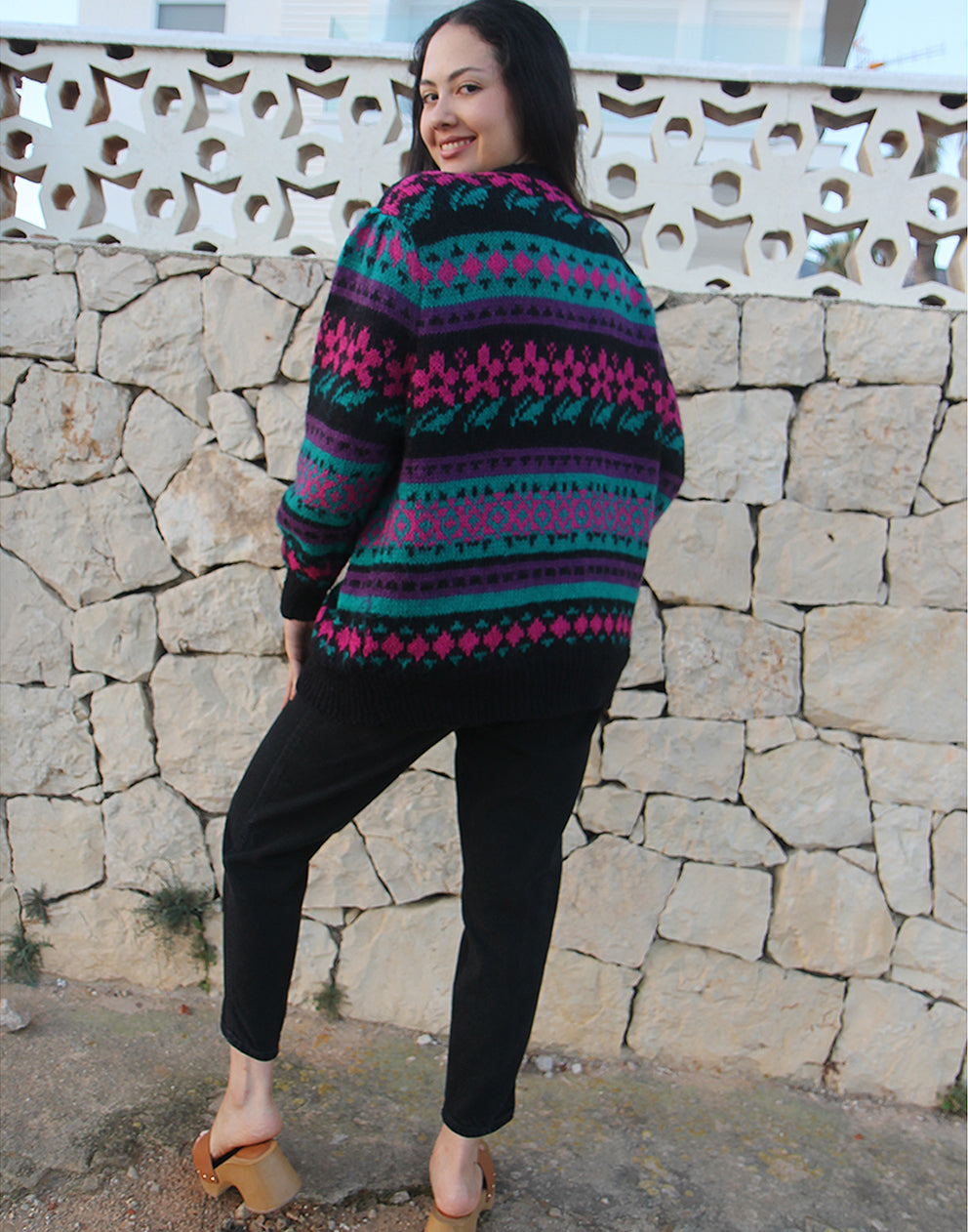 Black Cardigan with Multi Colour Print