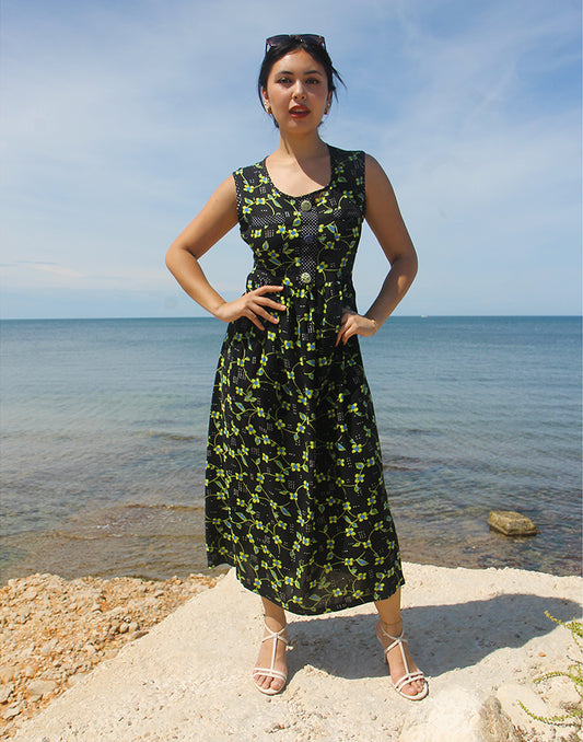 Black Floral Summer Dress - EU 42-44