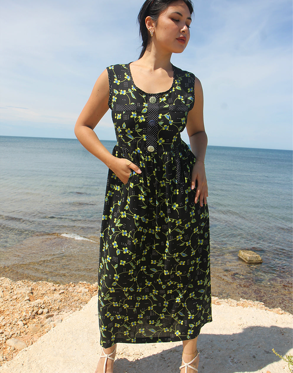 Black Floral Summer Dress - EU 42-44