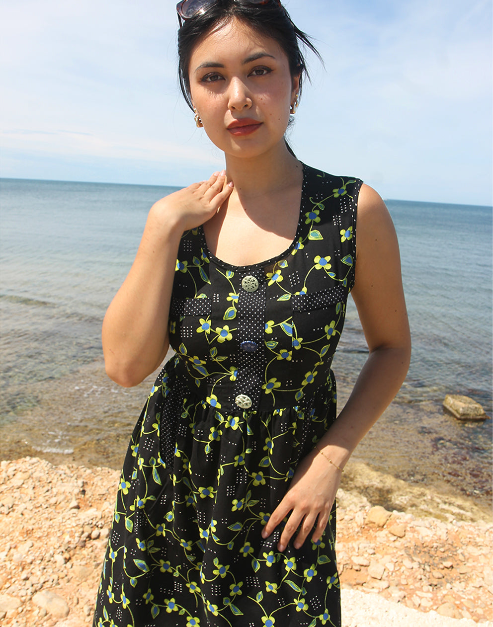 Black Floral Summer Dress - EU 42-44