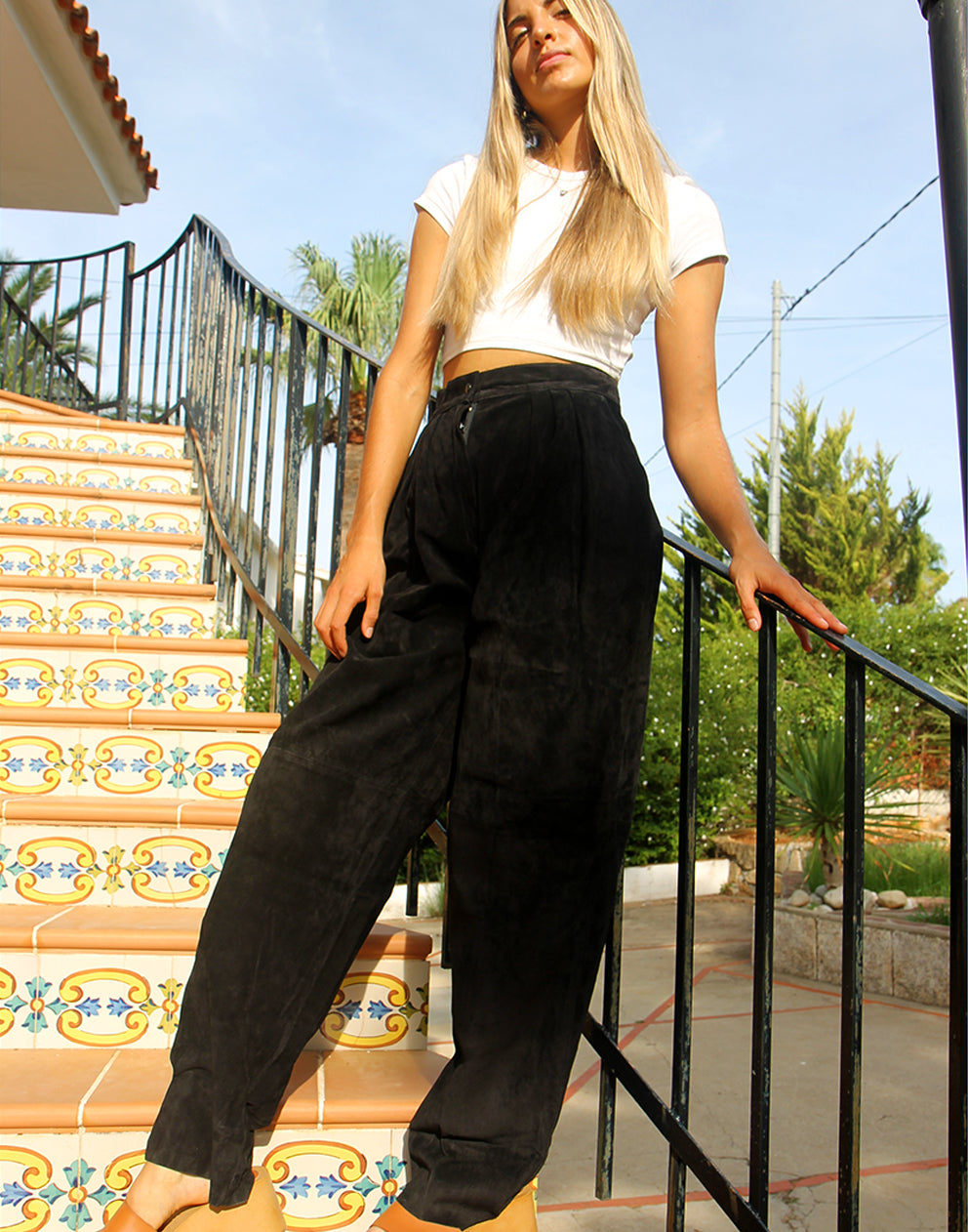 Black shop suede trousers