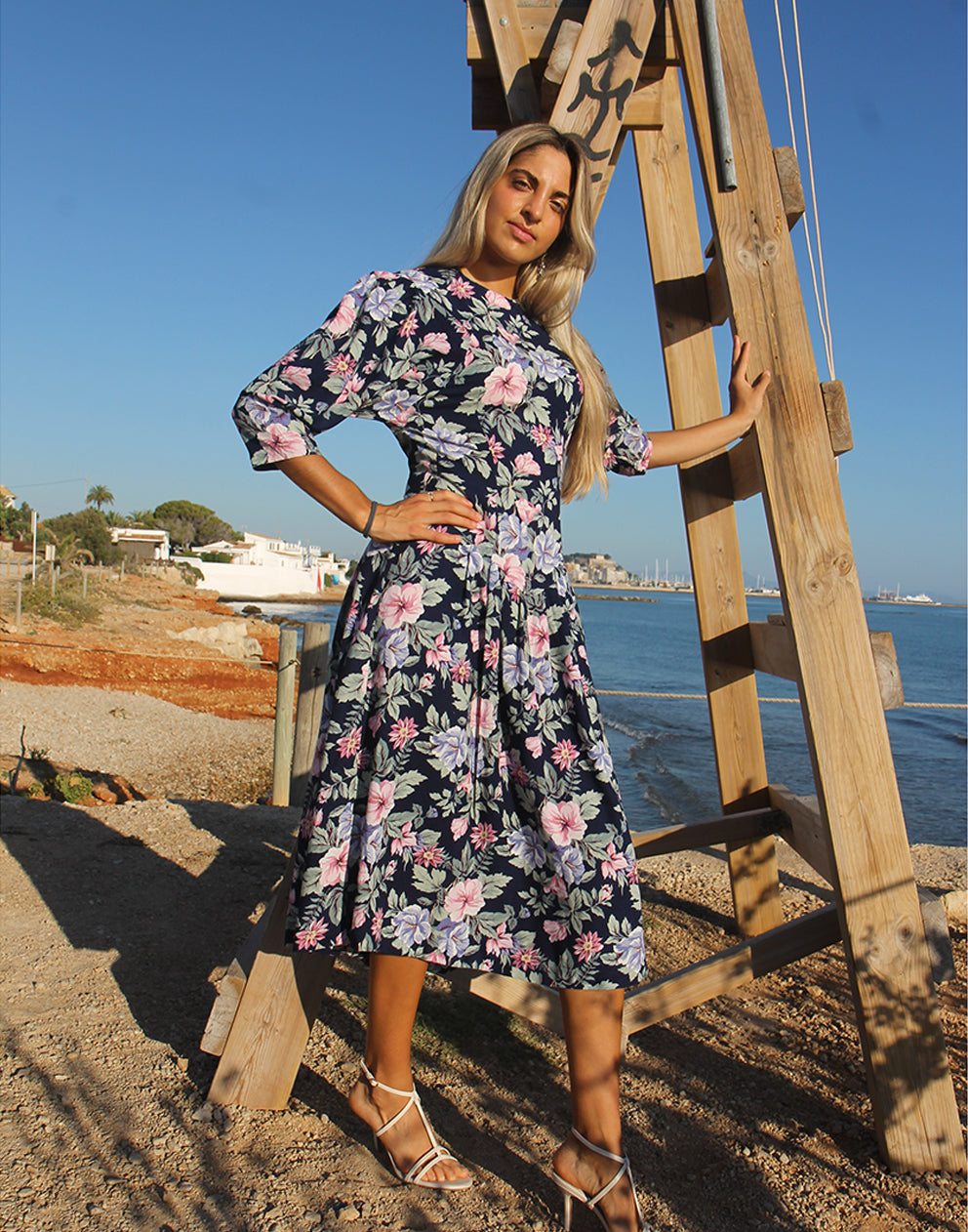 Navy Floral Midi Dress