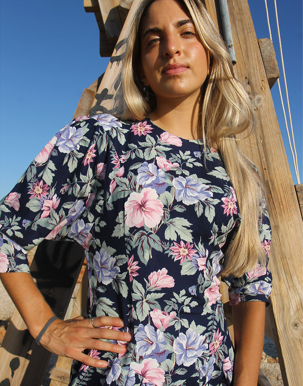 Navy Floral Midi Dress