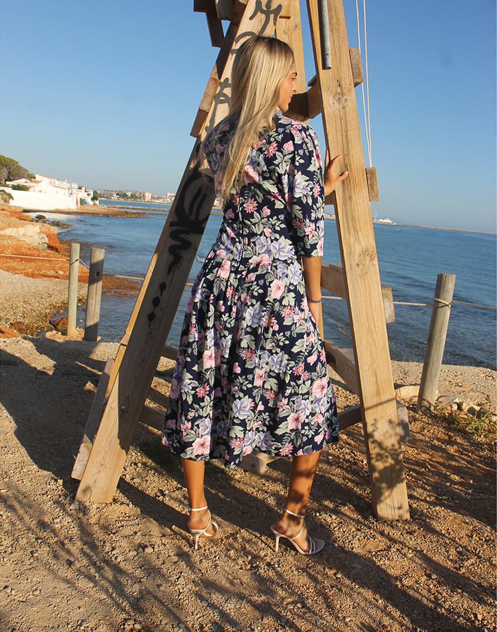 Navy Floral Midi Dress