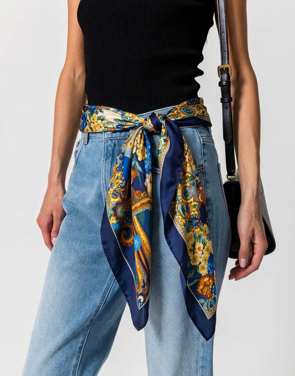 Womens Floral Scarf - Navy Blue