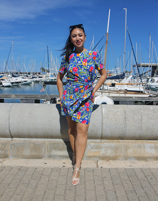 Blue Floral Silk Dress