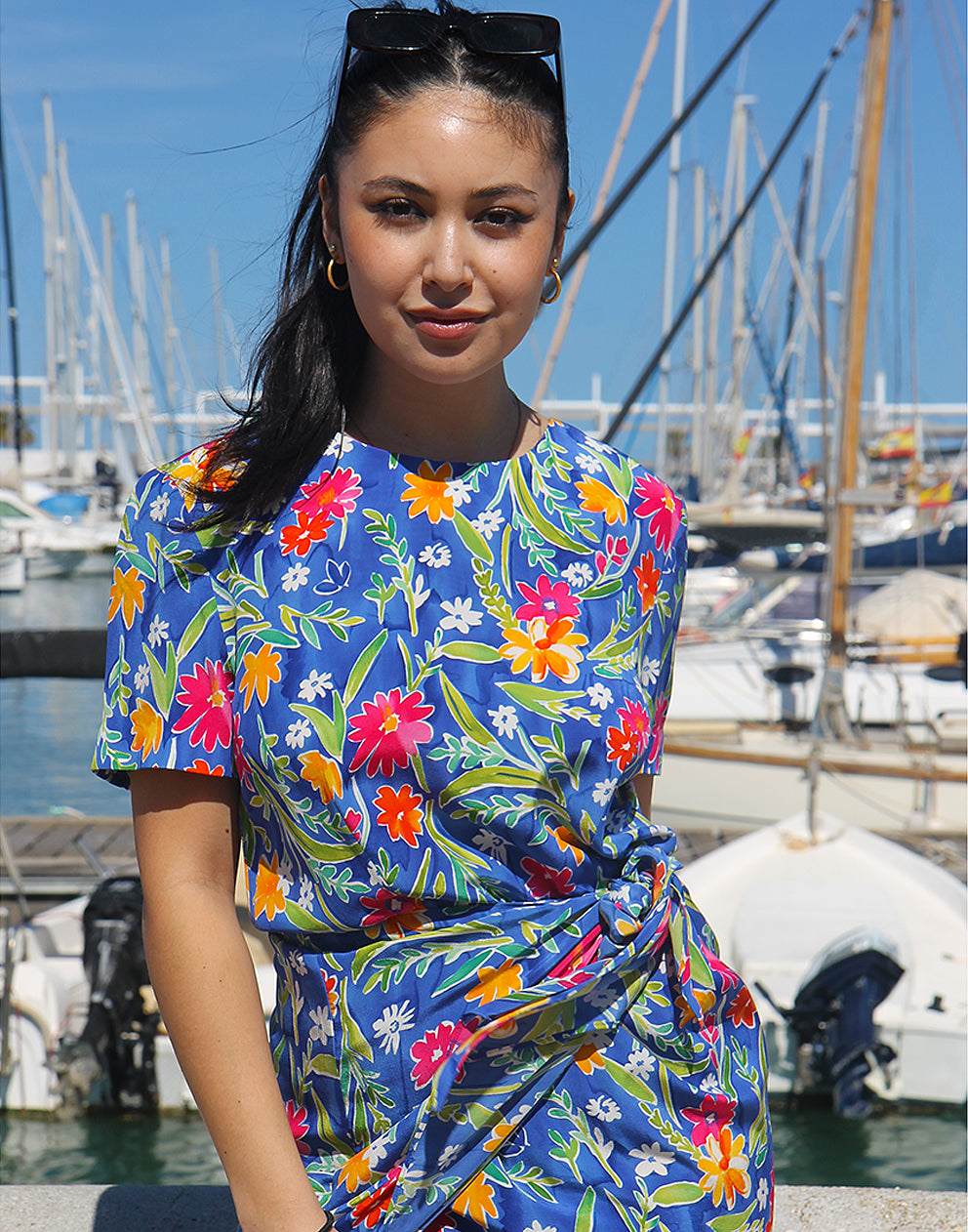 Blue Floral Silk Dress - EU38