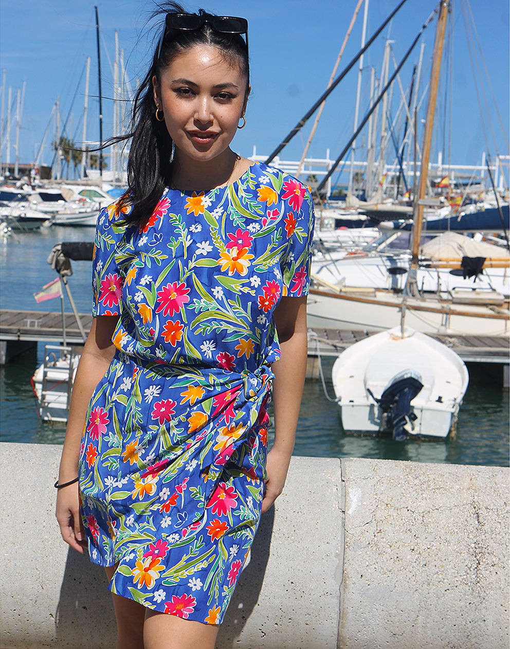 Blue Floral Silk Dress - EU38