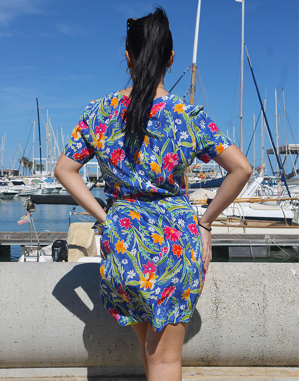 Blue Floral Silk Dress - EU38