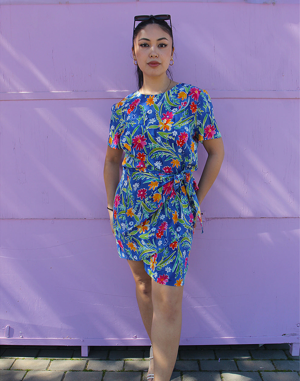 Blue Floral Silk Dress - EU38
