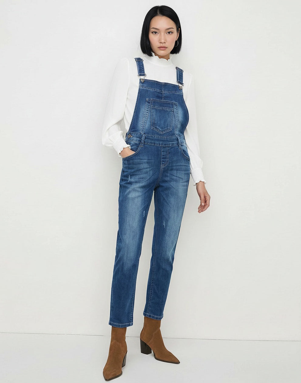 Womens Blue Long Dungarees