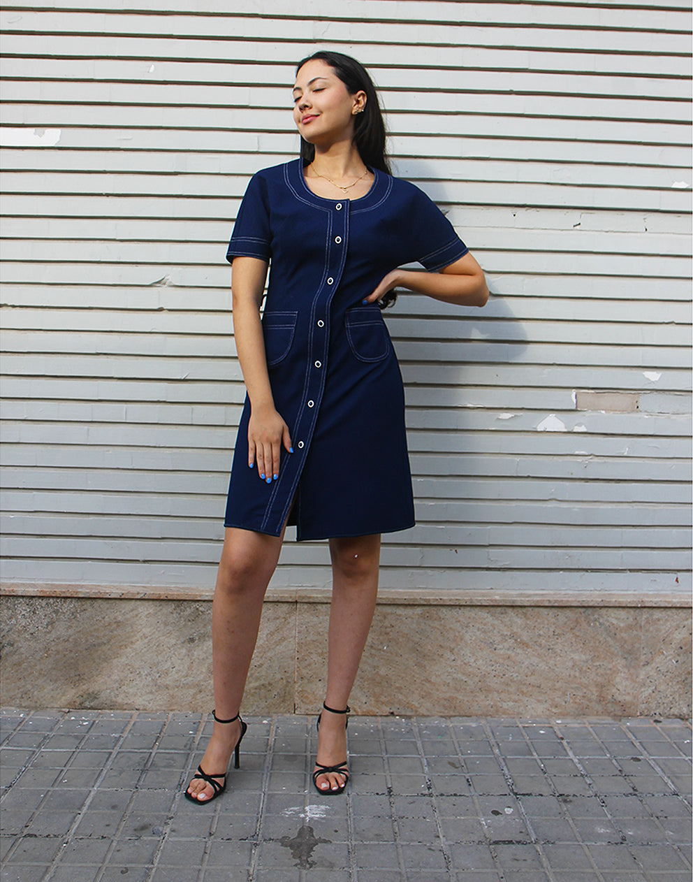 Shirt dress in navy blue