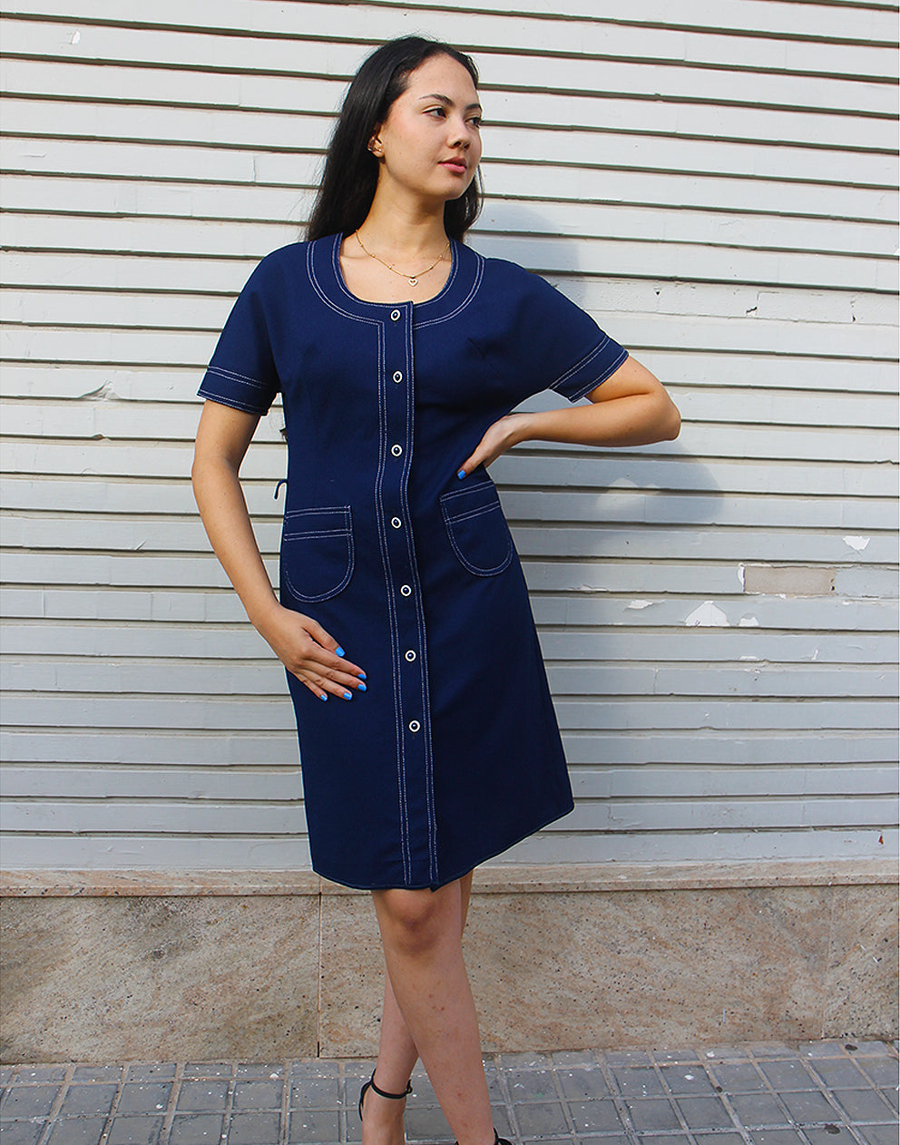 Shirt dress in navy blue