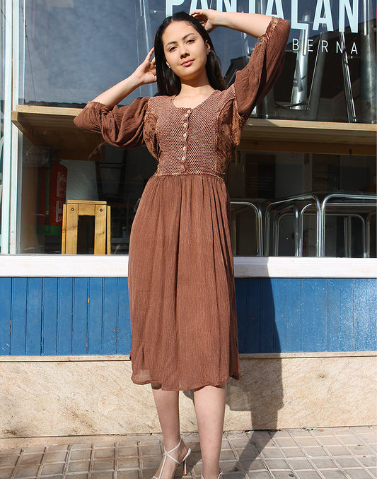 Brown Embroidered Dress