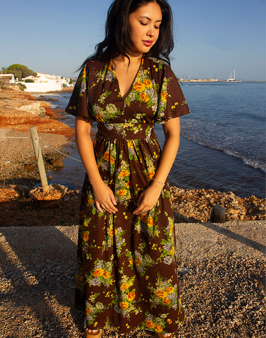 Brown Floral Maxi Dress