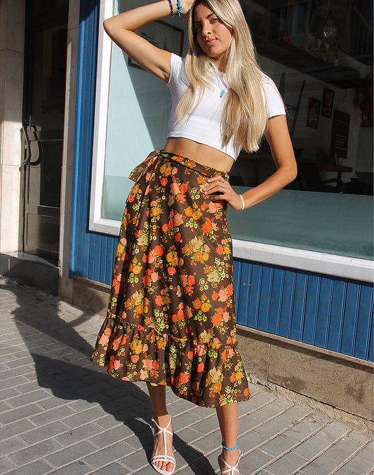 Brown Floral Long Skirt