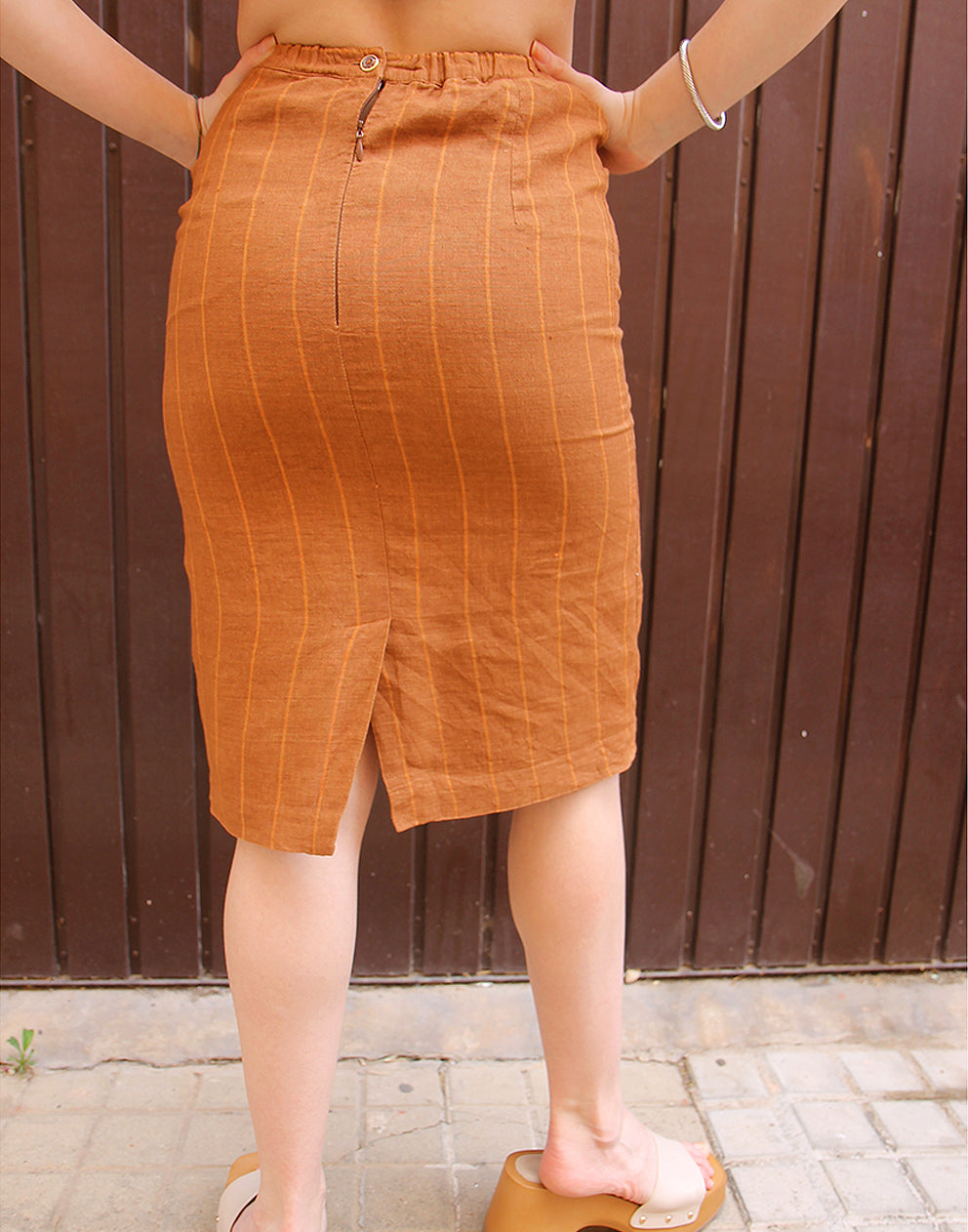 Tan Brown Pinstripe High Rise Mini Skirt