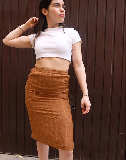 Tan Brown Pinstripe High Rise Mini Skirt