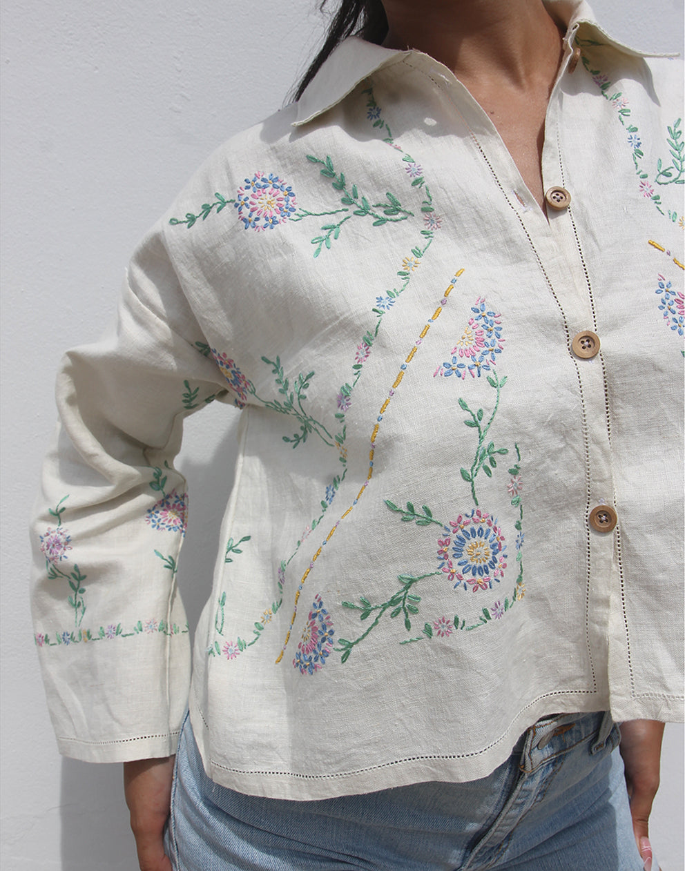 Cream Embroidered Shirt