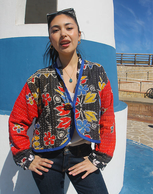 Multi Colour Quilted Jacket - 100% Cotton - Size XL