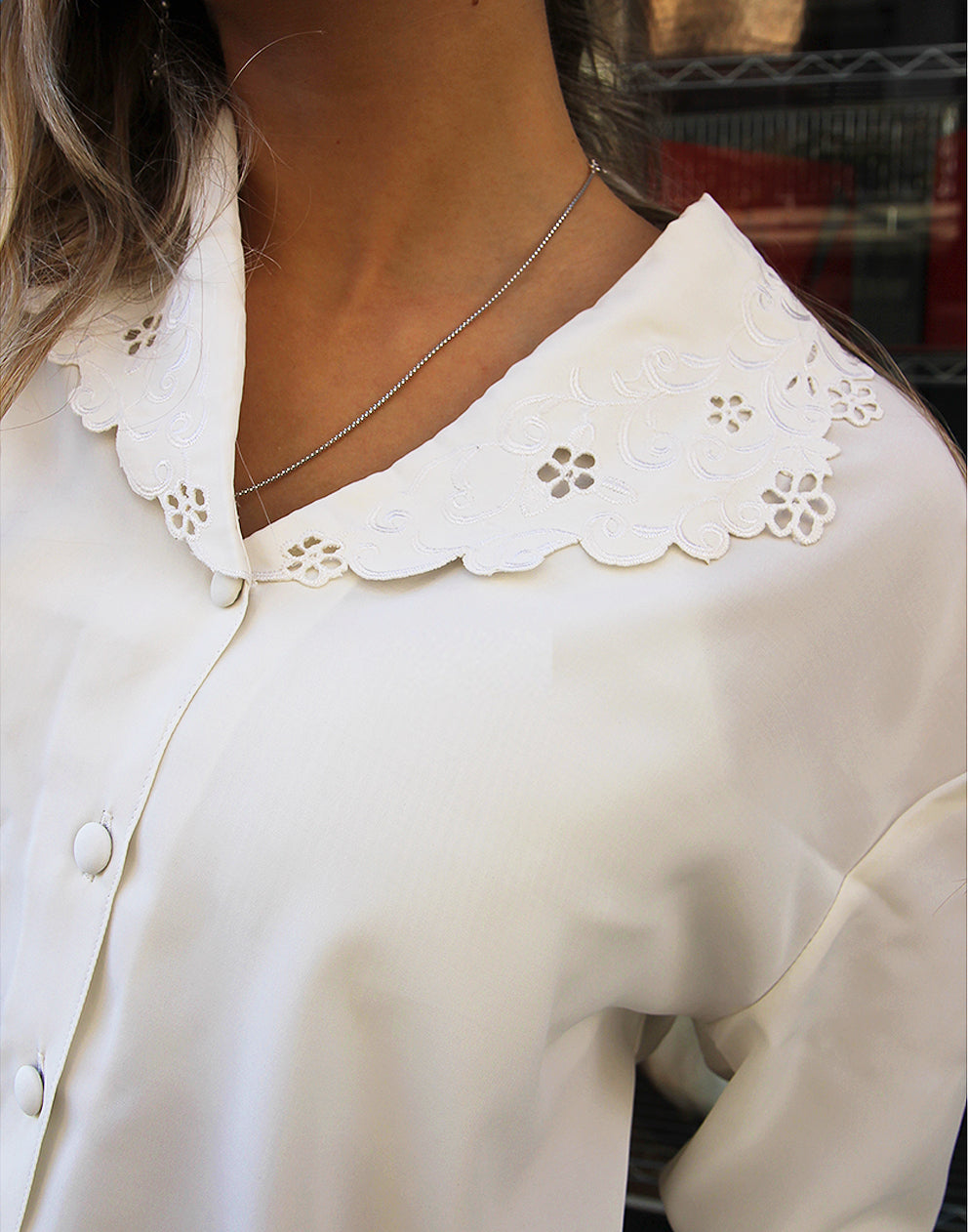 Cream Embroidered Long Sleeve Blouse