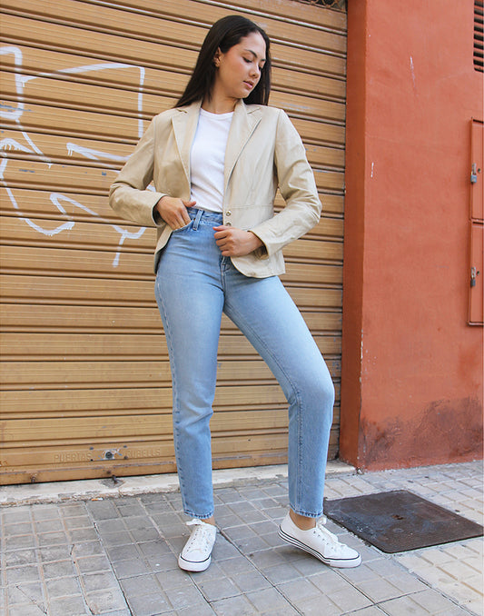 CREAM LEATHER BLAZER 