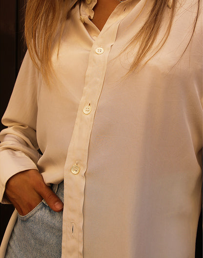 Sheer Cream Shirt with Long Sleeves