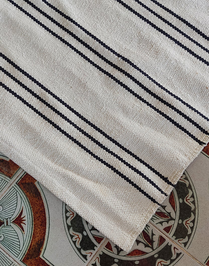 Cotton Rug in Natural & Black Stripe