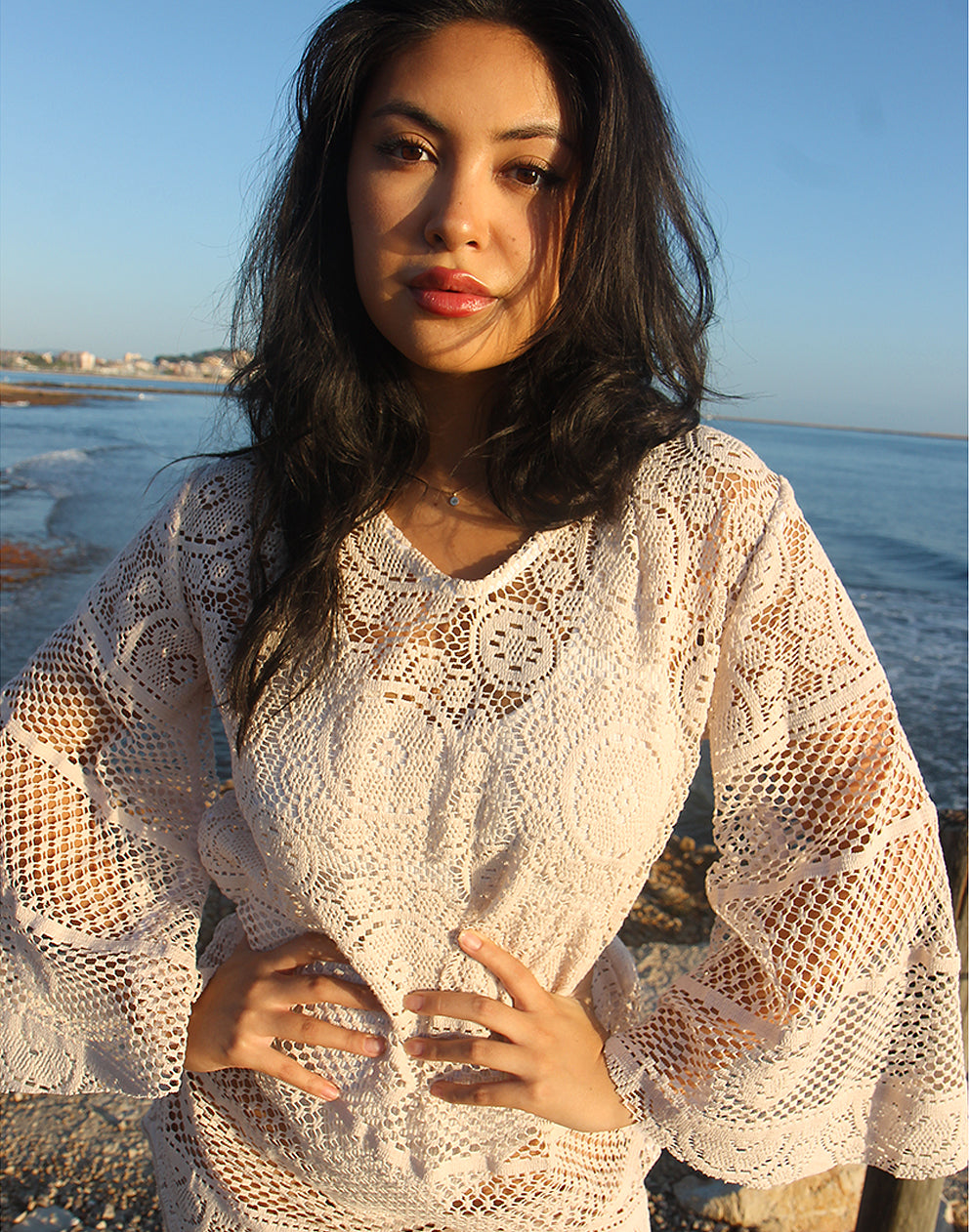 Beige Crochet Boho Dress – Beach Cover Up Beige Crochet Boho Dress – Beach Cover Up