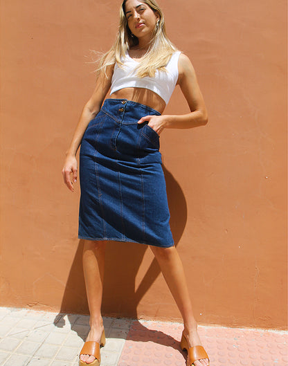 90's Vintage Denim Jean Skirt in Blue