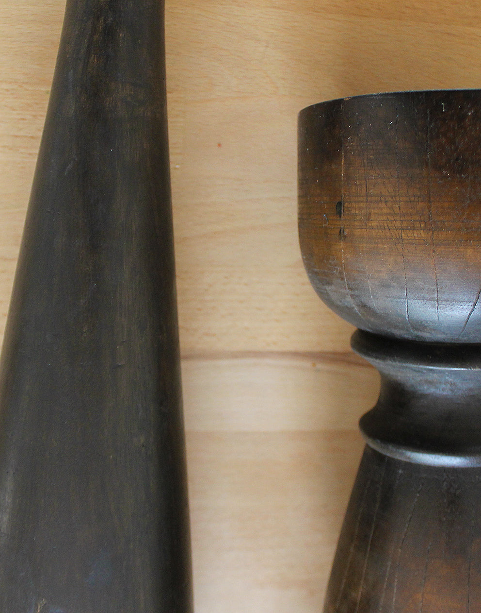 Extra Large Dark Brown Mango Wood Timber Pedestal Candle Holder & Table Centrepiece