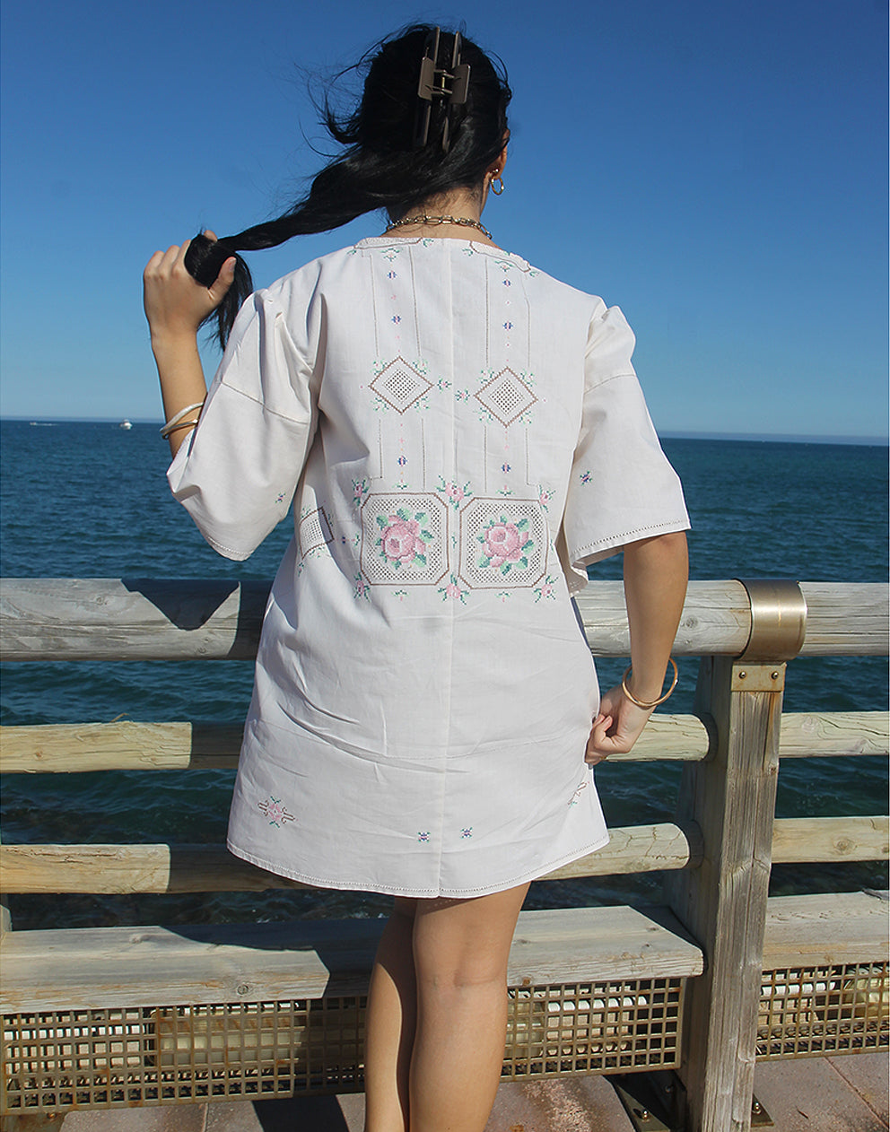 Cotton Summer Dress | Short Sleeve Dress with Floral Embroidery La Vida Bohemia Cotton Summer Dress | Short Sleeve Dress with Floral Embroidery La Vida Bohemia