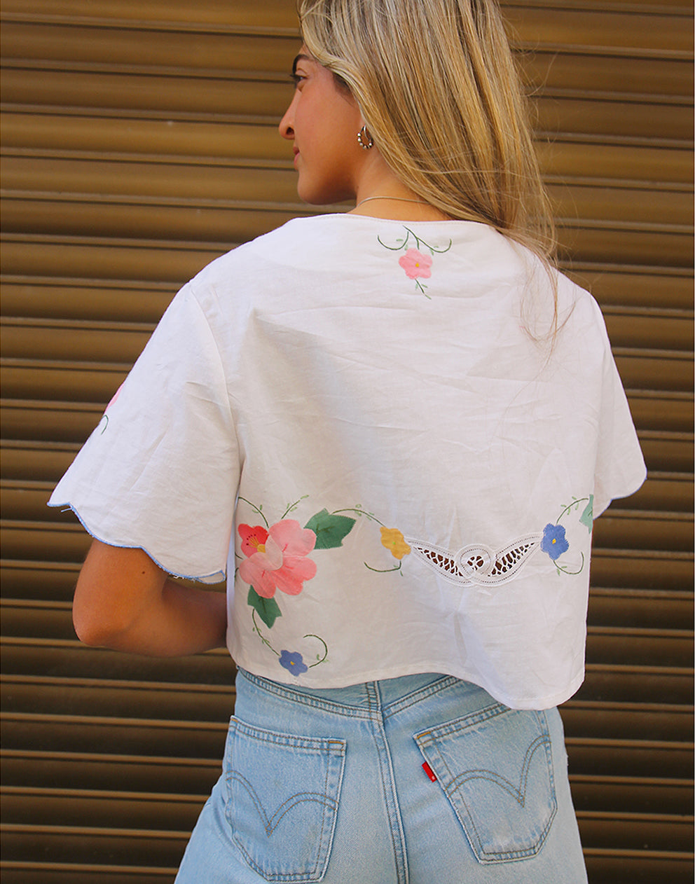 Embroidered Tie Front Blouse 