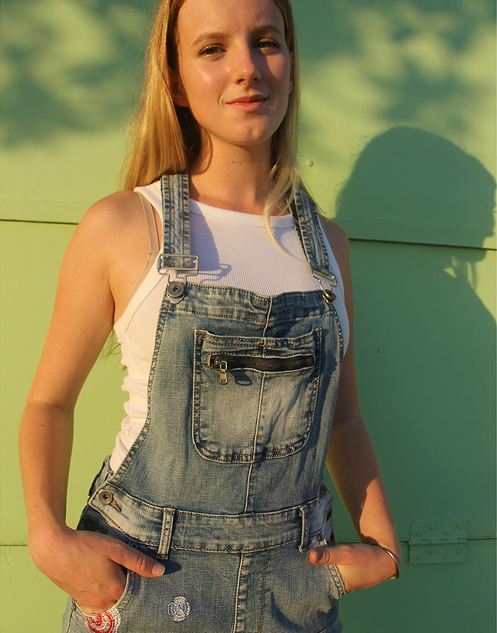 long dungaree overalls with floral embroidery