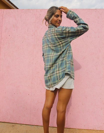 Check Flannel Shirt in Pale Blue