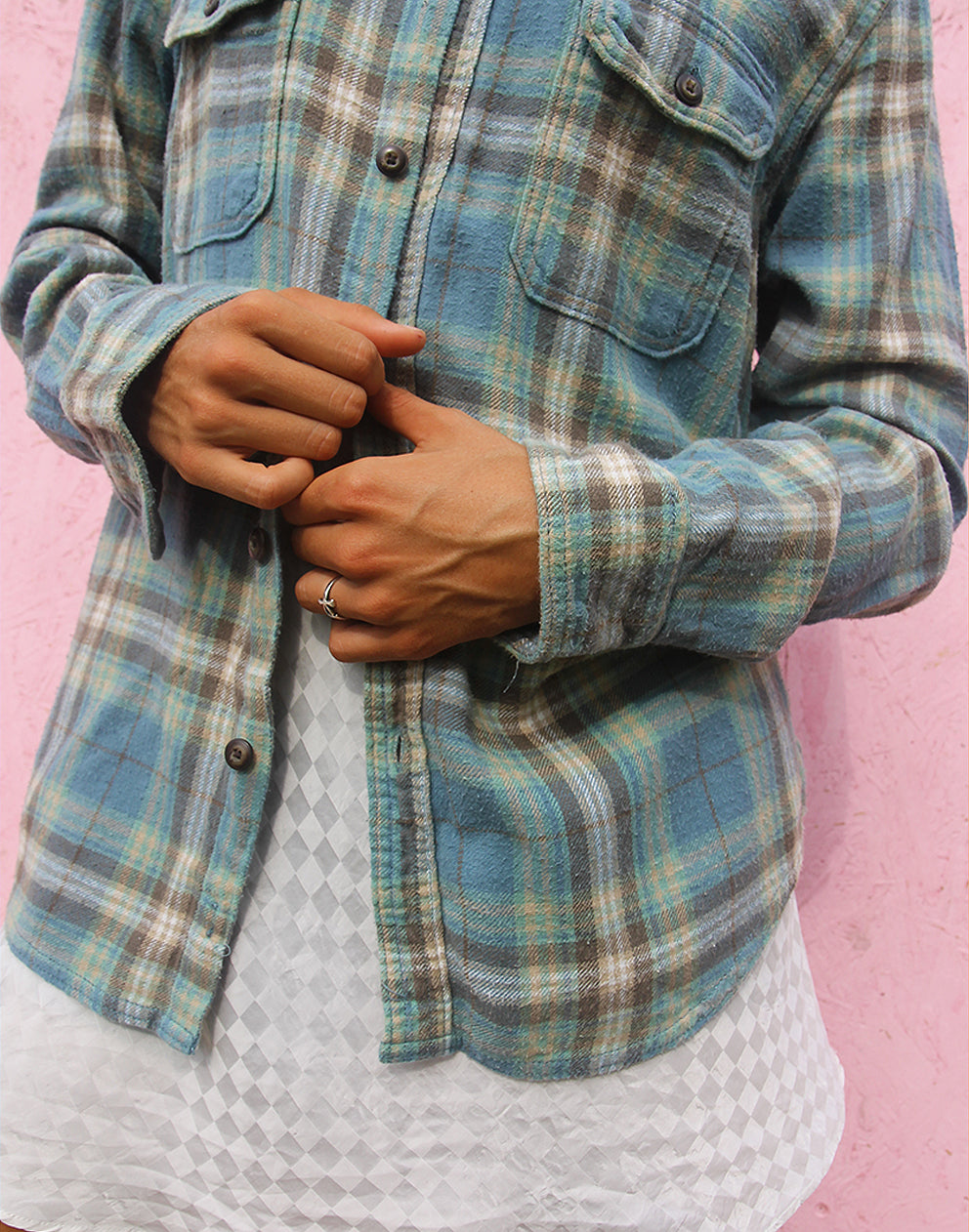 Check Flannel Shirt in Pale Blue