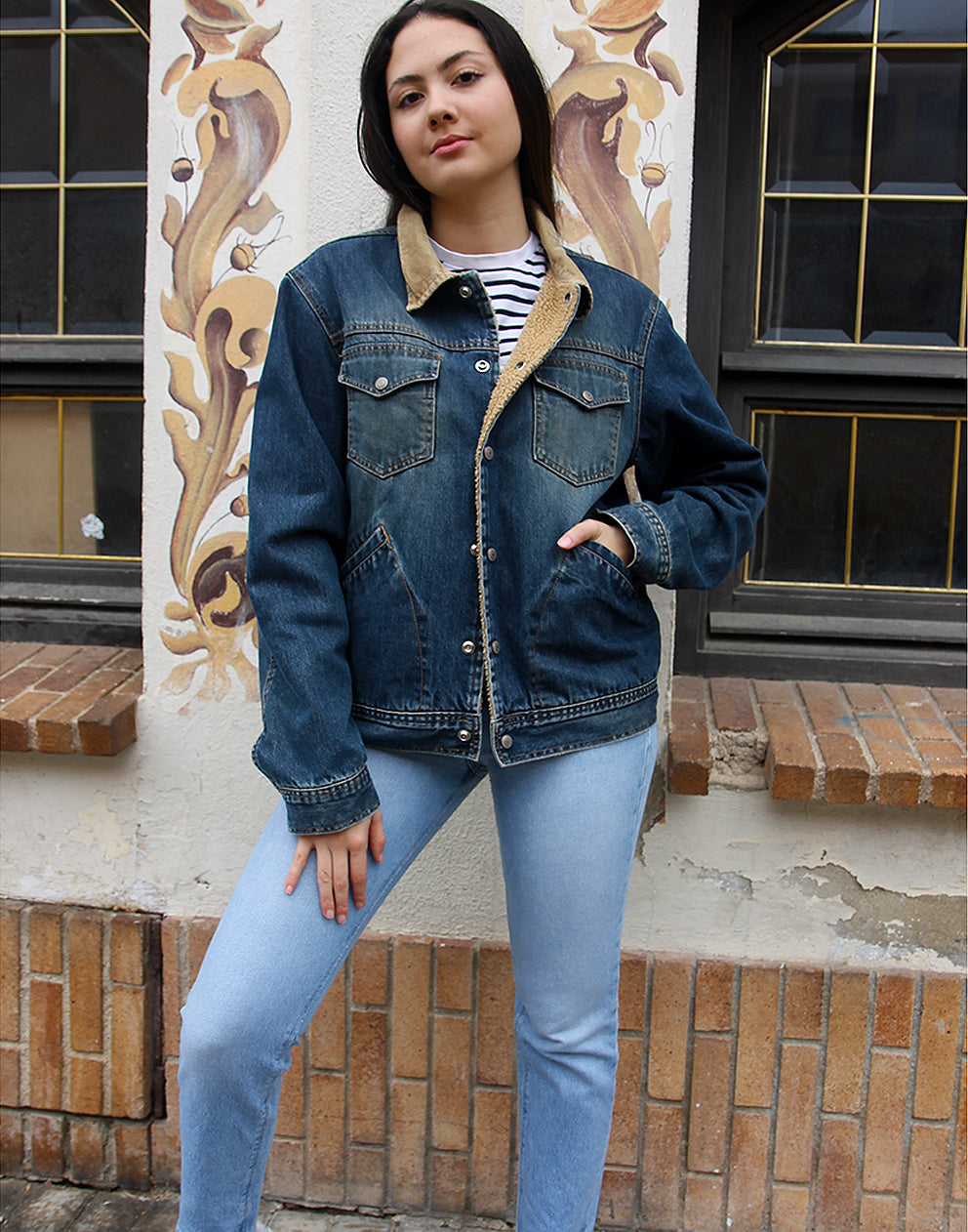 Fleece lined blue jean jacket best sale