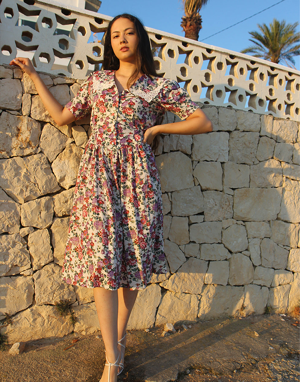 Wide Collar Floral Dress