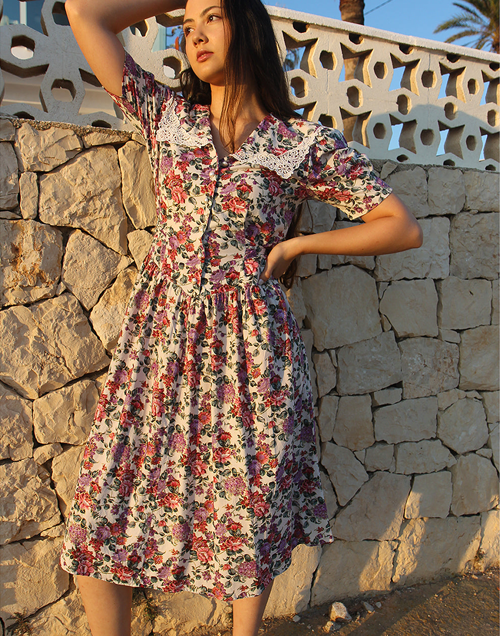 Wide Collar Floral Dress