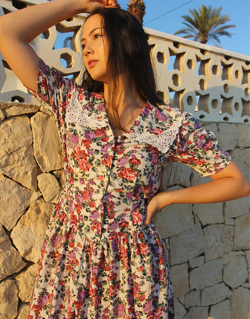 Wide Collar Floral Dress