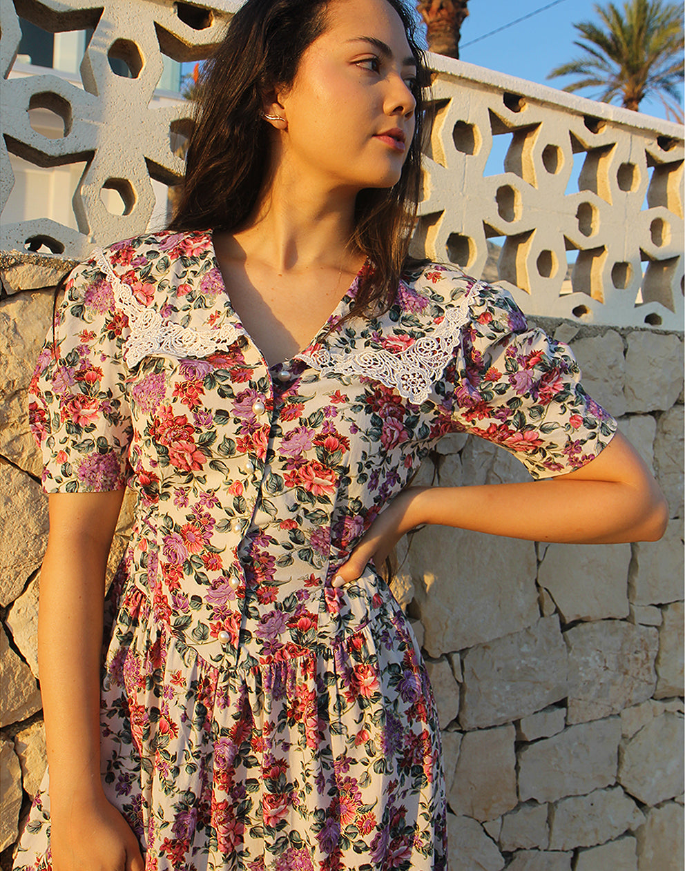 Wide Collar Floral Dress